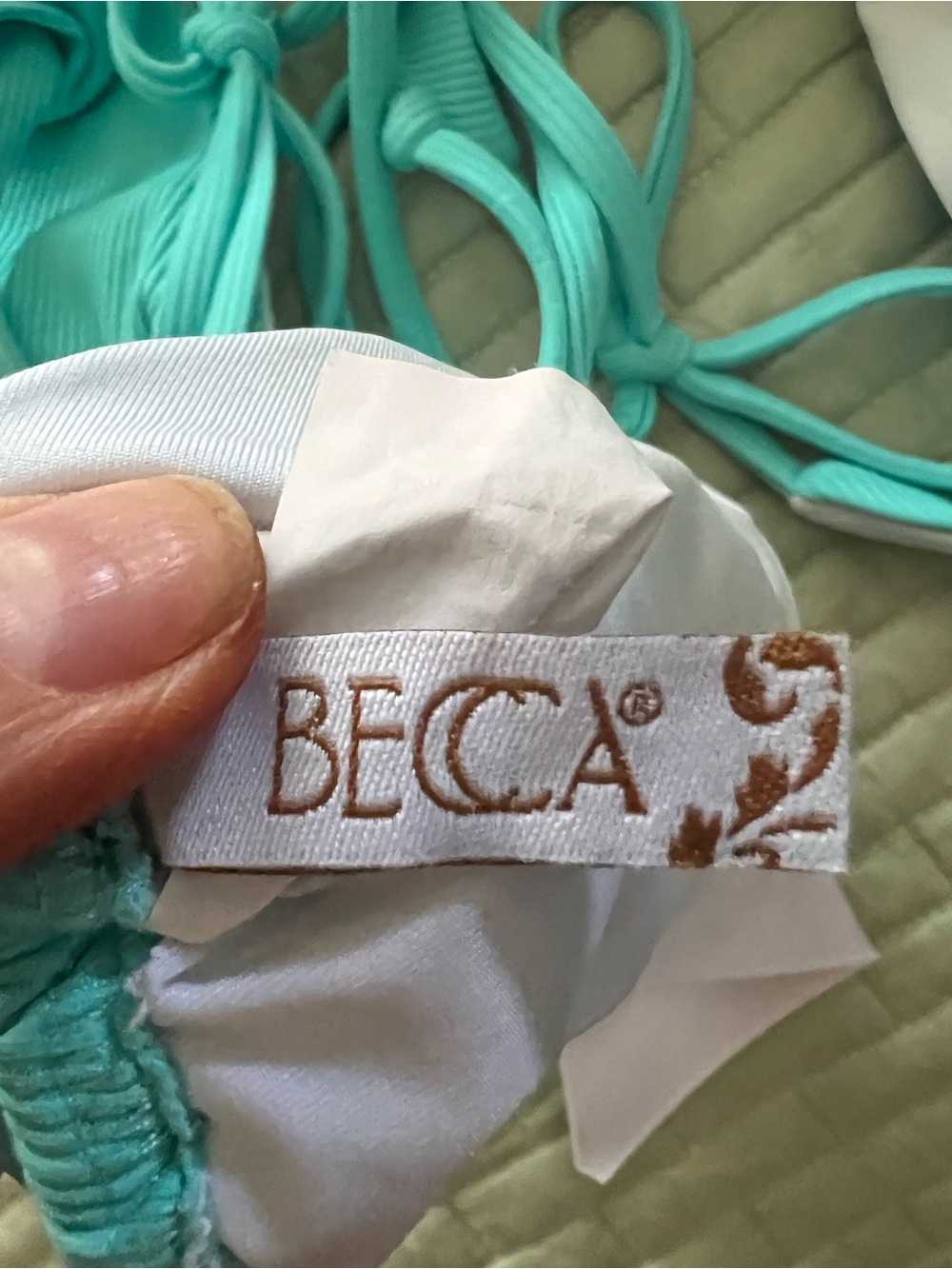 BECCA Turquoise Ribbed Triangle String Bikini - Picture 2 of 2
